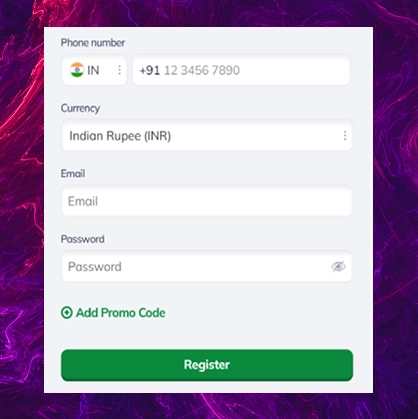 A registration form for Valor Bet to join the exciting world of gaming