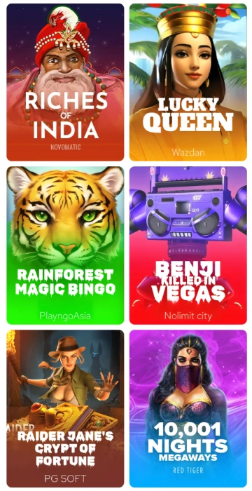 A selection of Valor Casino slots, perfect for playing on a mobile phone