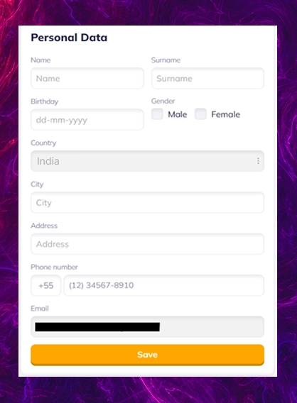 A personal data verification form for Valor Bet account security